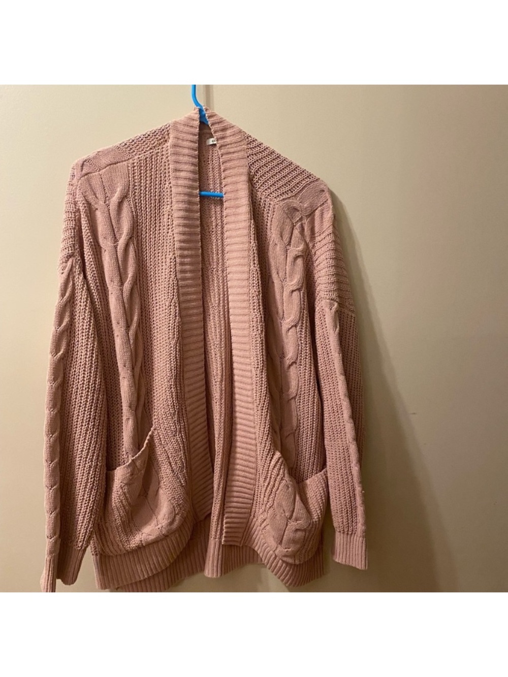 American Eagle Outfitters Dusty Rose Cable Knit Open Cardigan